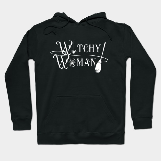 Witchy Woman Broom (White) Hoodie by TheCoatesCloset